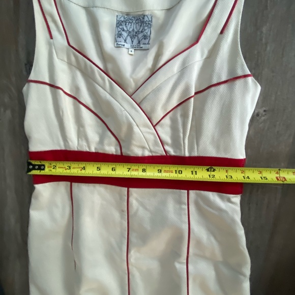 FLOREAT ANTHROPOLOGIE Coral Way Creamy Red Embroidered Floral Midi A Line Dress - Picture 7 of 11